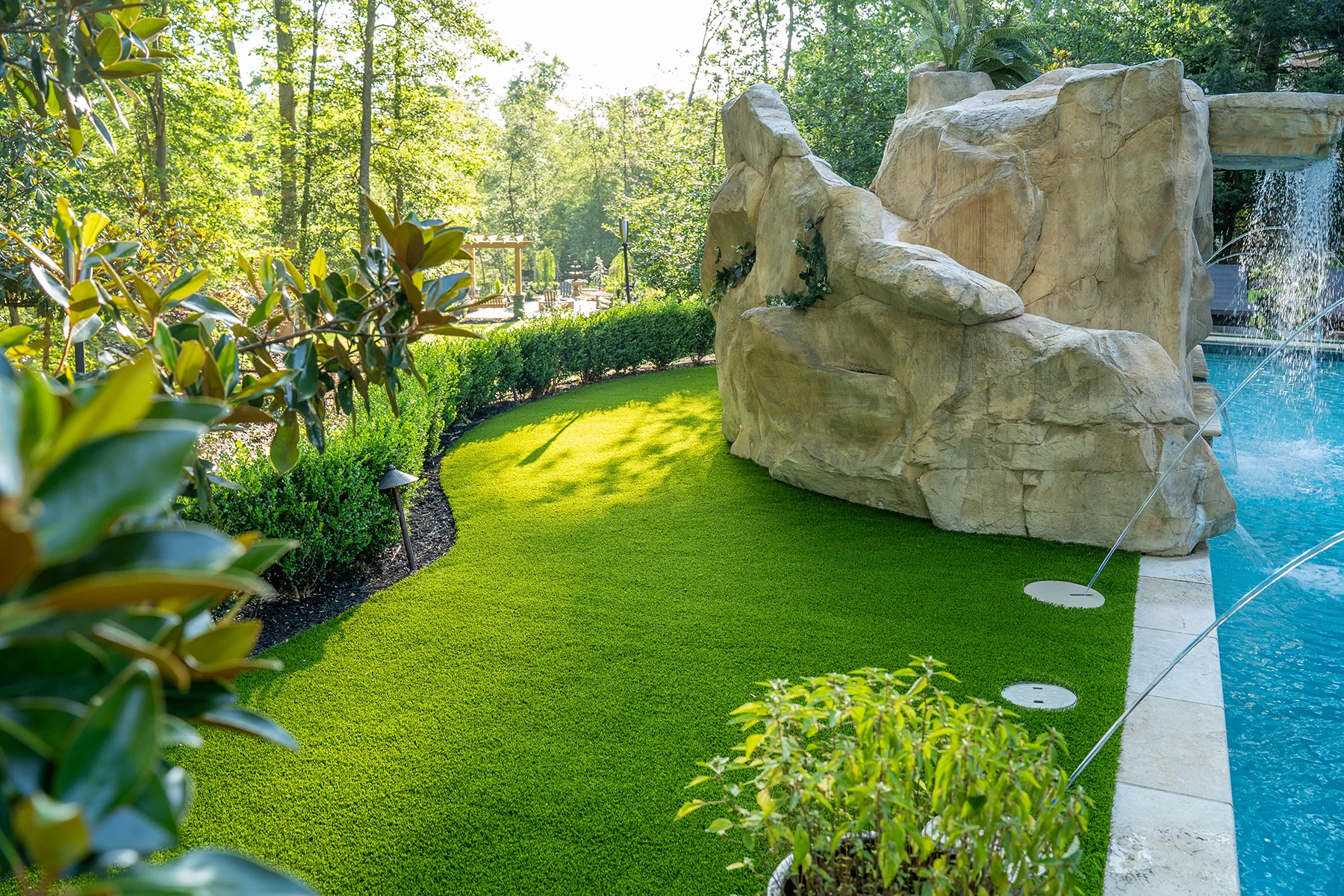 Custom stone planter walls in landscaping Greer SC front yard transformation