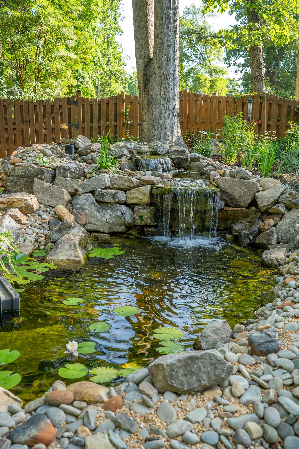 Custom backyard water feature in Greenville, SC adding natural visual appeal and soothing sound