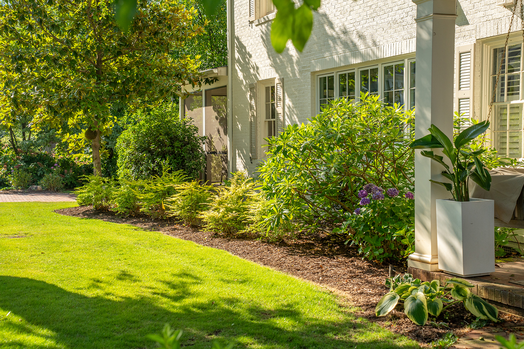 Garden view in multi-phase modern landscape design Greenville SC project