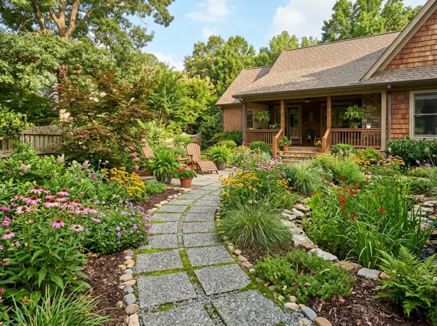 Sustainable landscaping in Greenville SC with native plants and eco-friendly hardscape elements