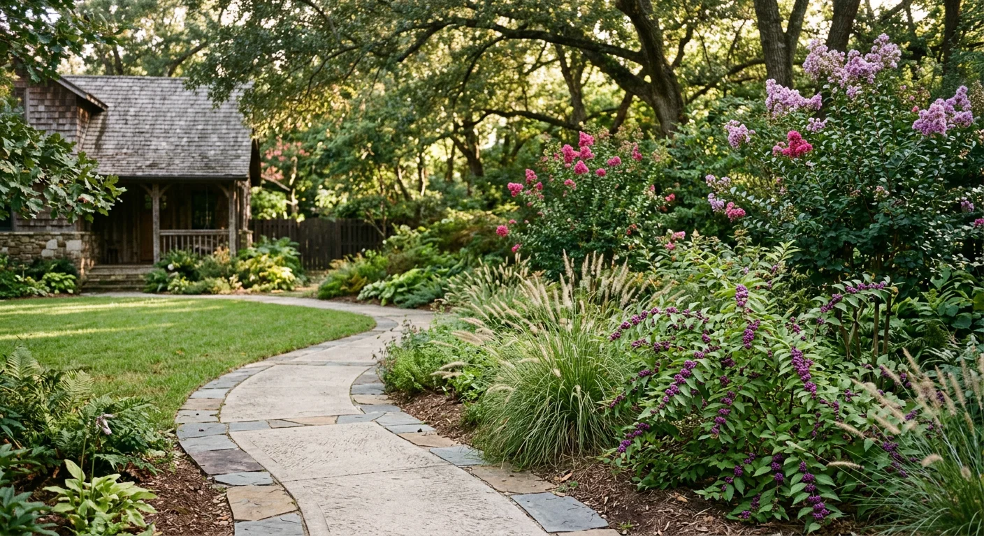 Completed phased landscape with hardscape path and native plantings in Upstate SC