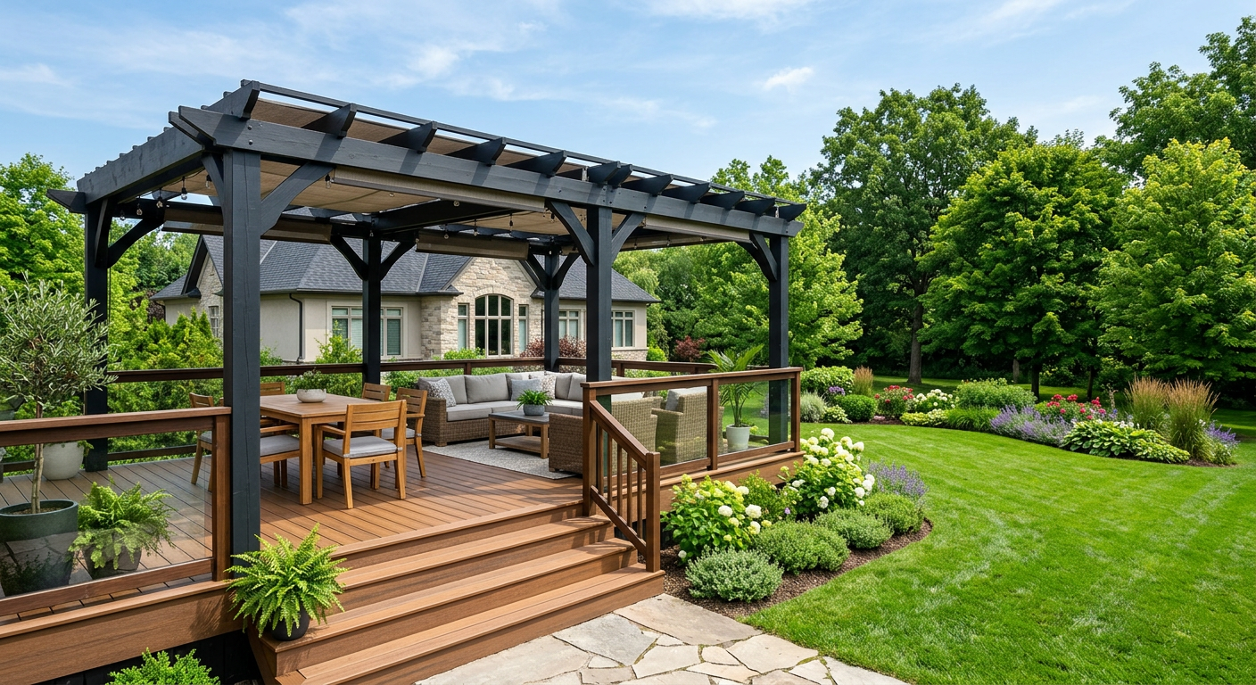 Pergola and deck outdoor living space for summer in Greenville, SC