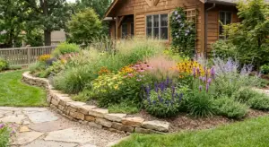 Drought-tolerant native plant bed in a water-wise landscape design in Greenville, SC